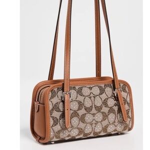 Coach Crystal Signature Shoulder Bag in Brown and Tan